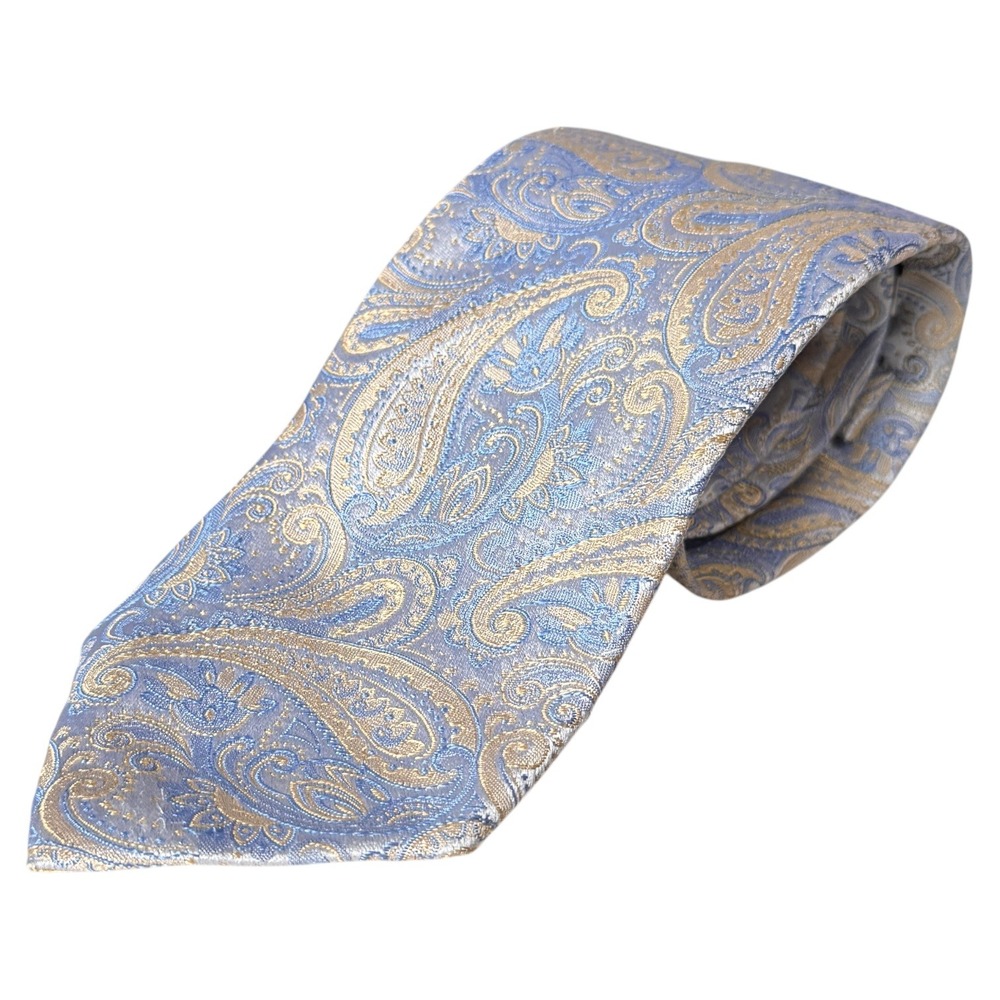 Berend DeWitt Necktie Blue Gold‎ Paisley Silk Blend Business Casual Men